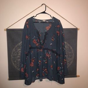 Blue Floral Lace Blouse 2X